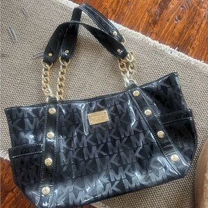 Michael Kors Black and Gold Shoulder Bag with Chain Details
